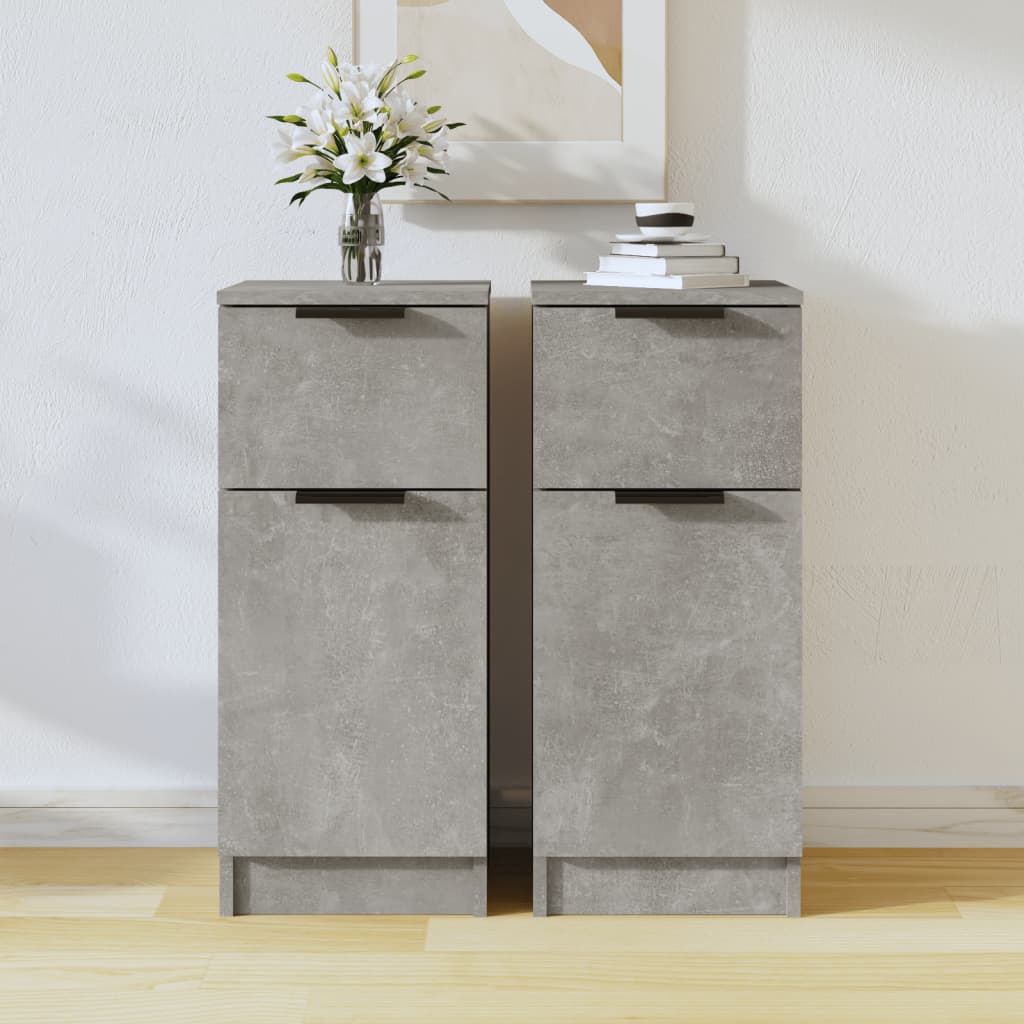 Dressoirs 2 st 30x30x70 cm bewerkt hout betongrijs