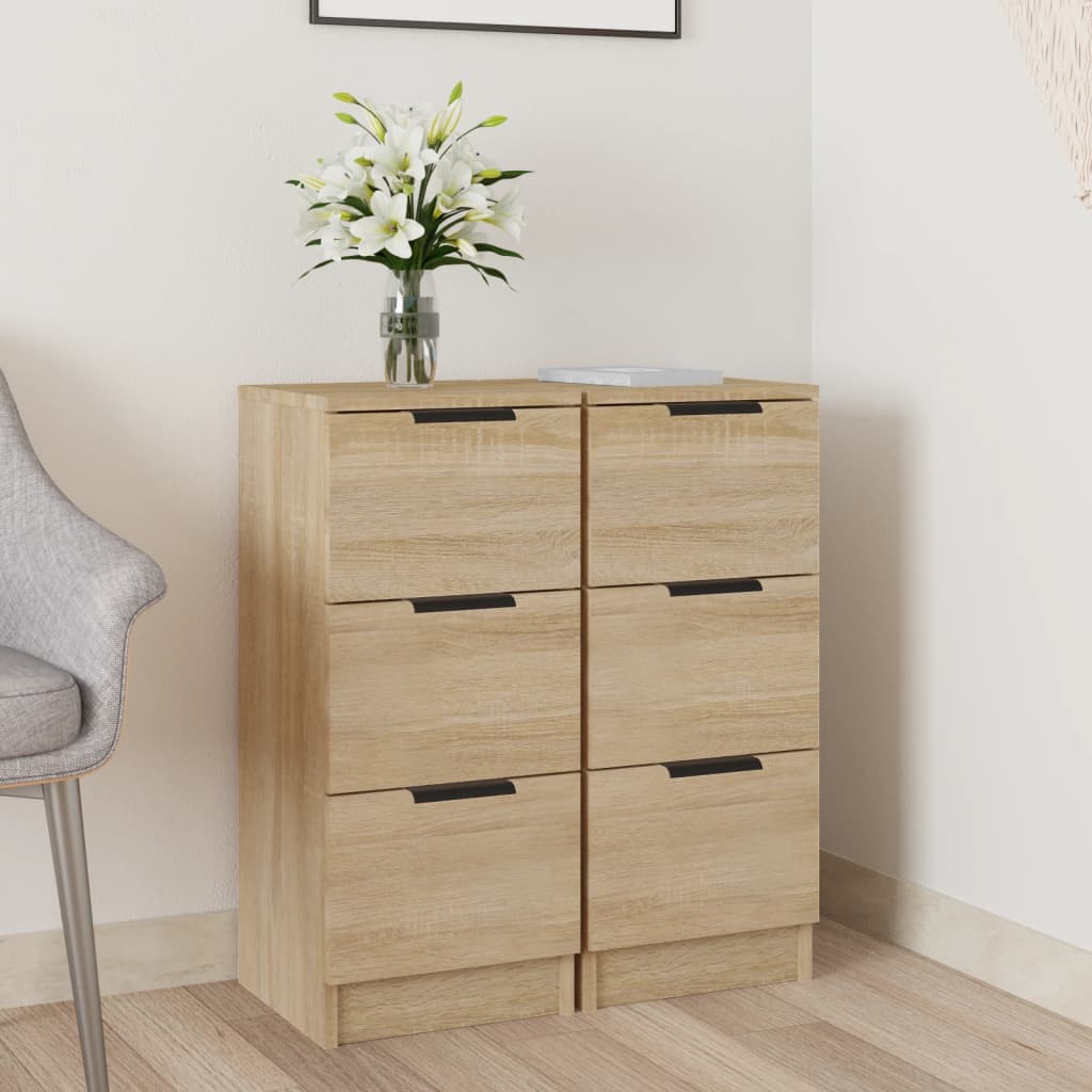 Dressoirs 2 st 30x30x70 cm bewerkt hout sonoma eikenkleurig
