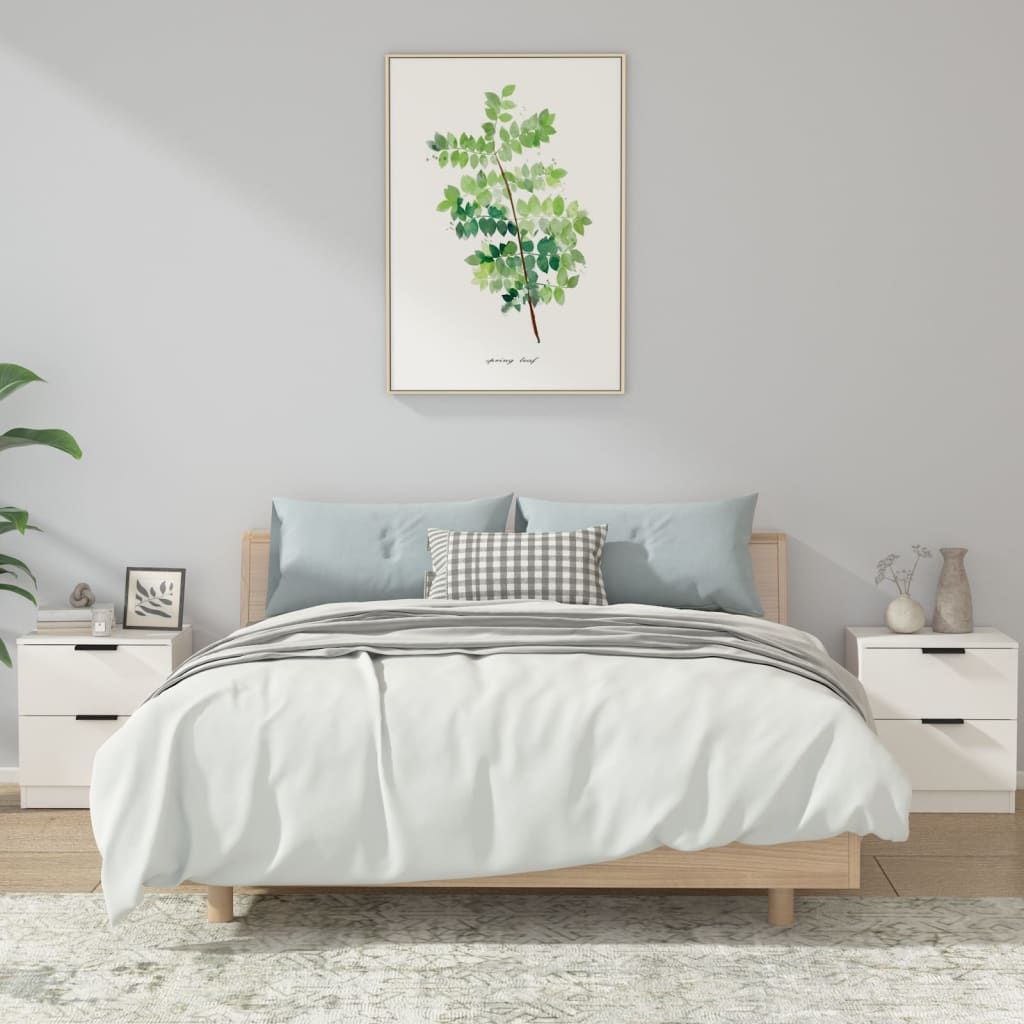 Nachtkastjes 2 st bewerkt hout wit – afbeelding 1