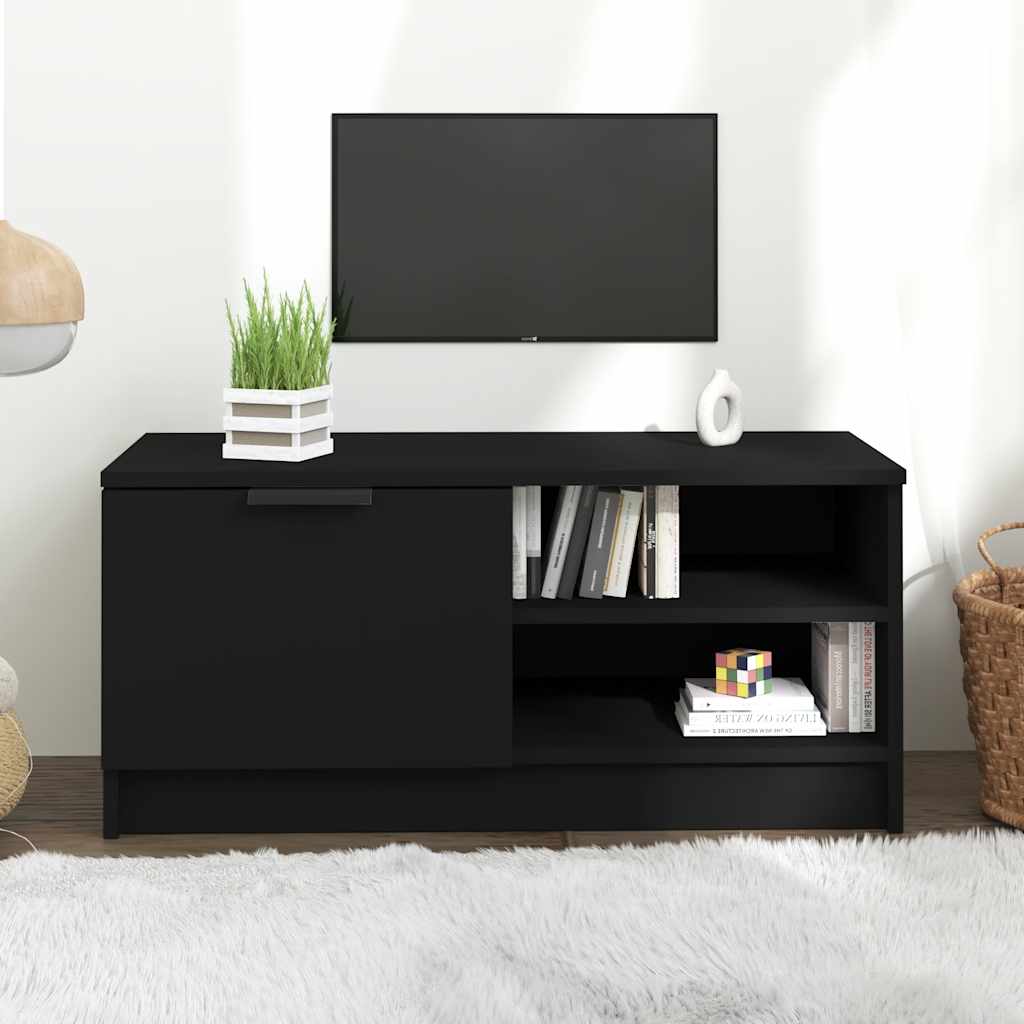Tv-meubel 80x35x36,5 cm bewerkt hout zwart – afbeelding 1