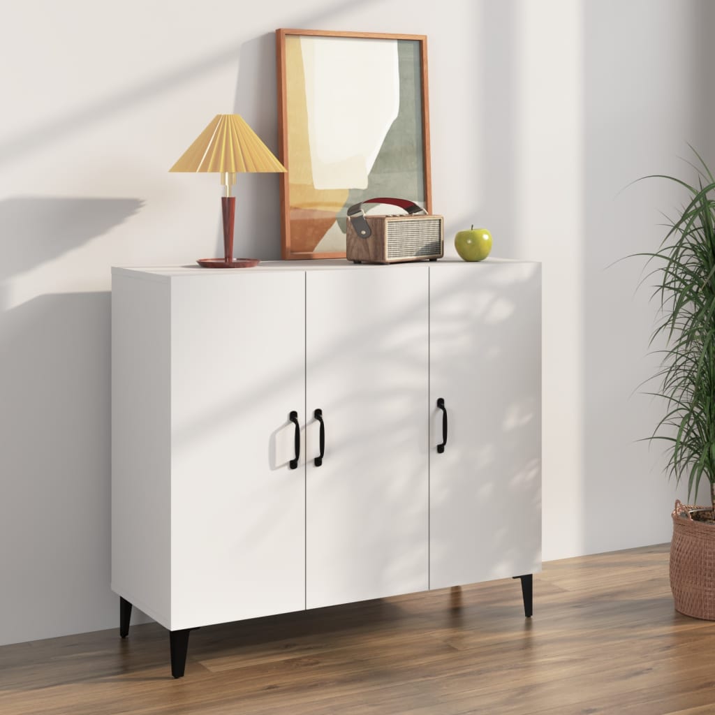 Dressoir 90x34x80 cm bewerkt hout wit – afbeelding 1