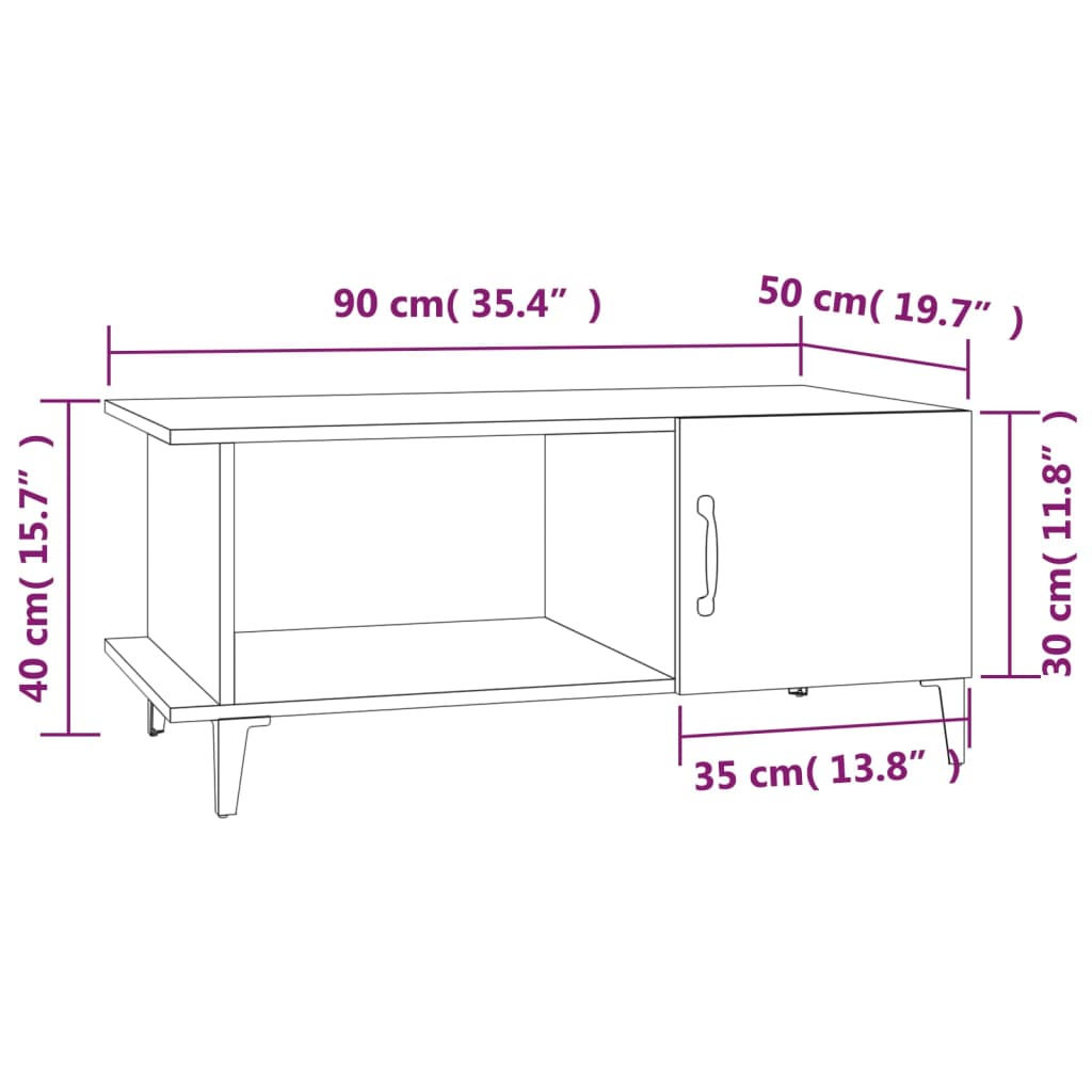 Salontafel 90x50x40 cm bewerkt hout wit – afbeelding 9