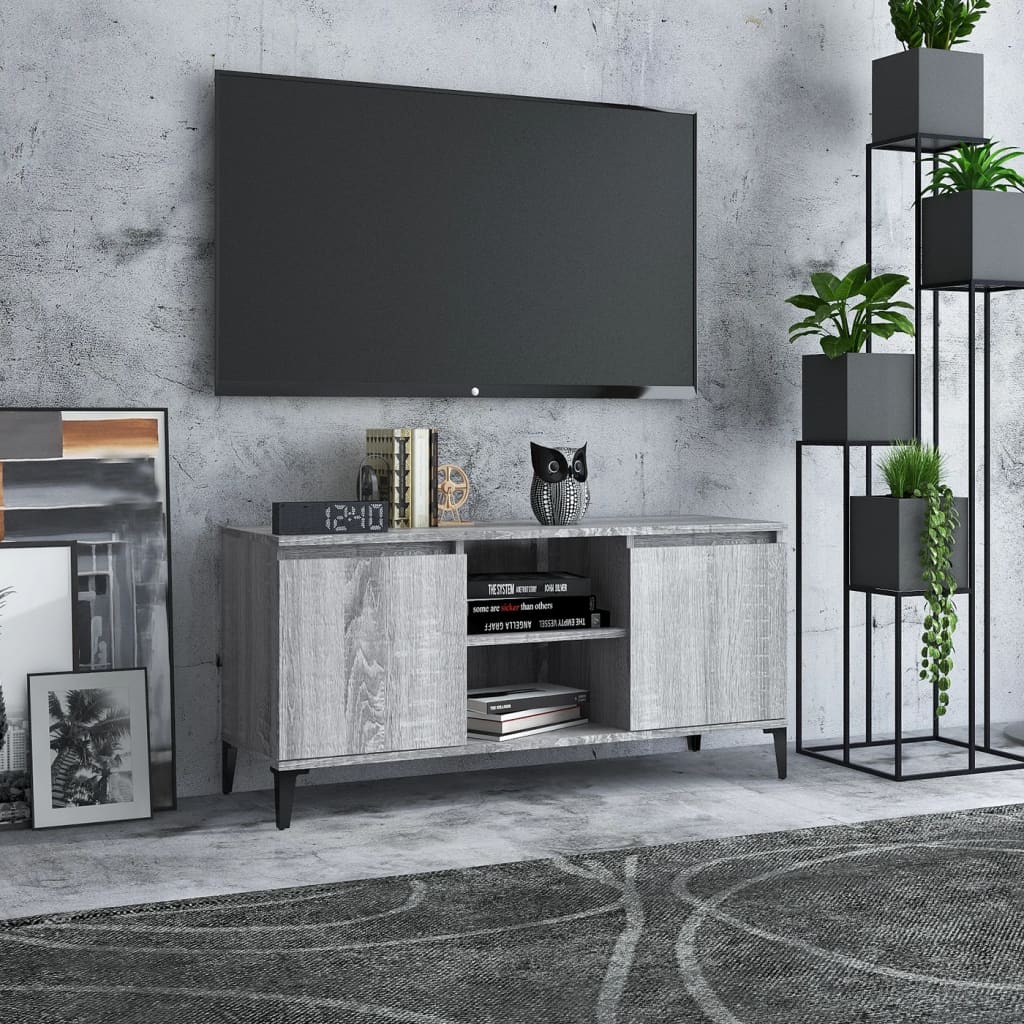 Tv-meubel met metalen poten 103,5x35x50 cm grijs sonoma eiken – afbeelding 1