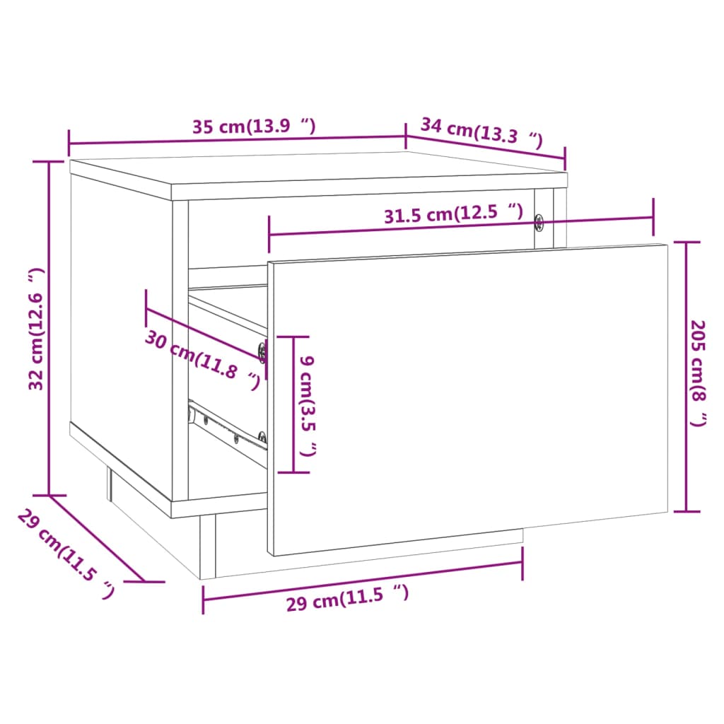 Nachtkastjes 2 st 35x34x32 cm massief grenenhout – afbeelding 10