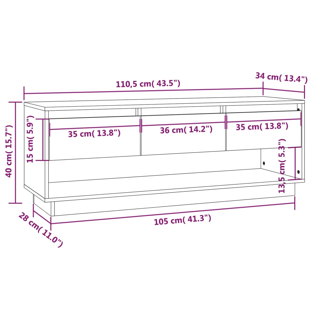 Tv-meubel 110,5x34x40 cm massief grenenhout – afbeelding 9