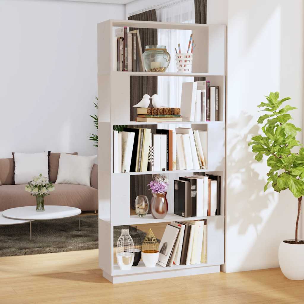 Boekenkast/kamerscherm 80x25x163,5 cm massief grenenhout wit