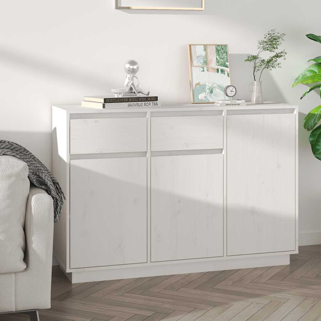 Dressoir 110x34x75 cm massief grenenhout wit – afbeelding 1