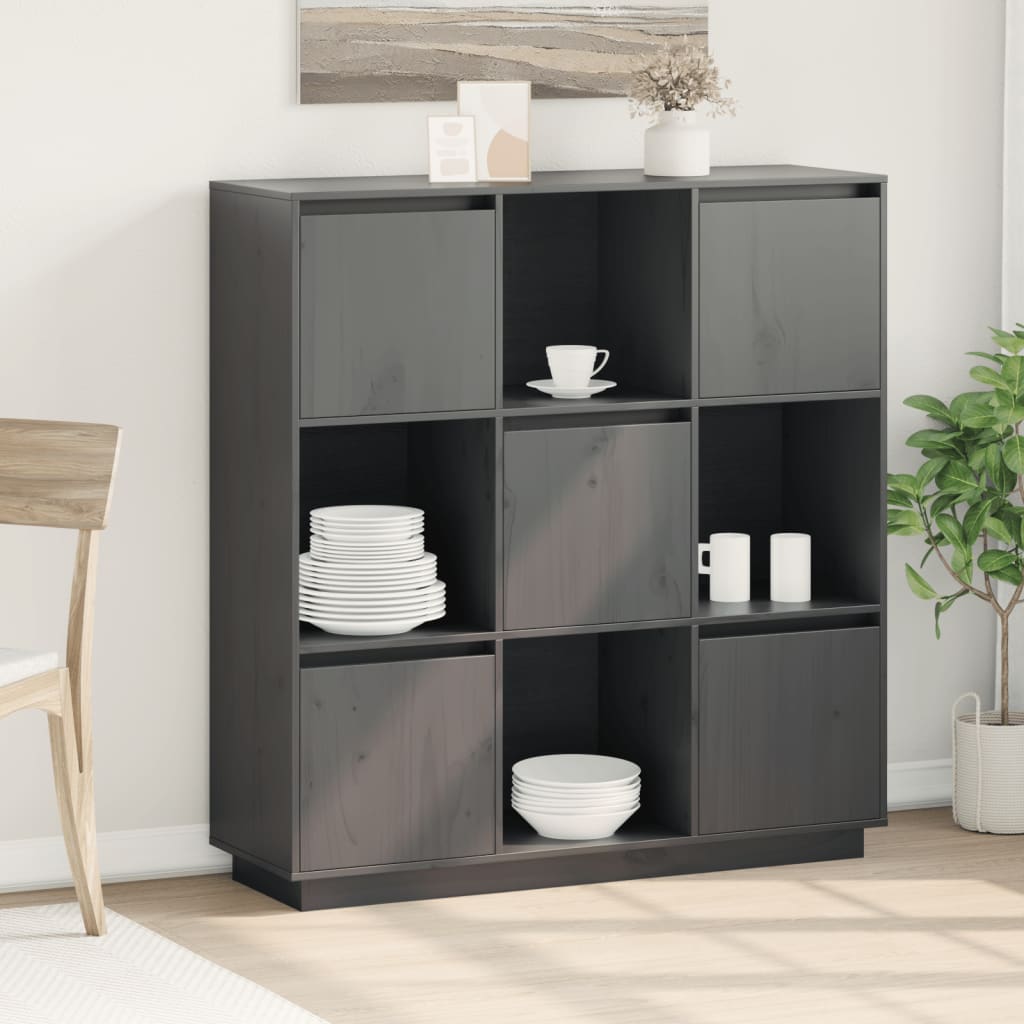 Hoge kast 110,5x35x117 cm massief grenenhout grijs