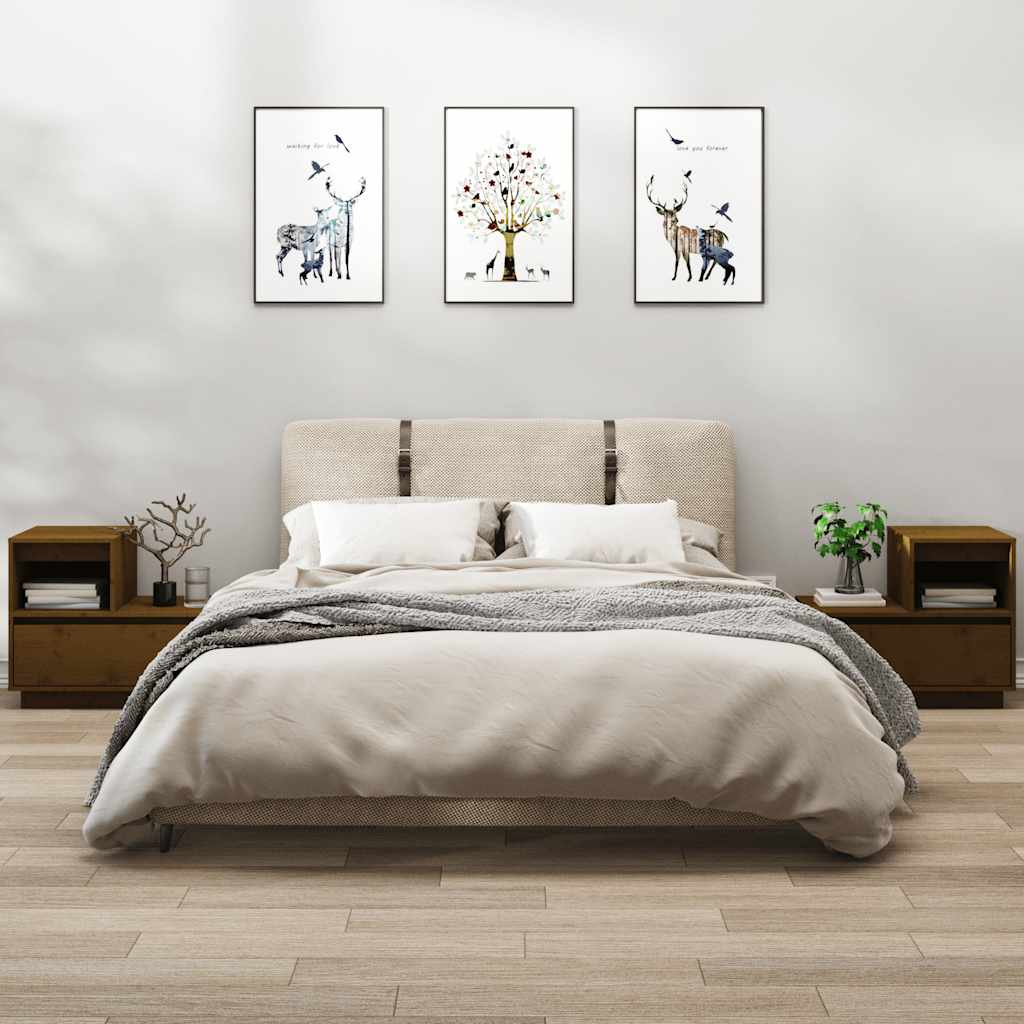 Nachtkastjes 2 st 60x34x51 cm massief grenenhout honingbruin – afbeelding 1