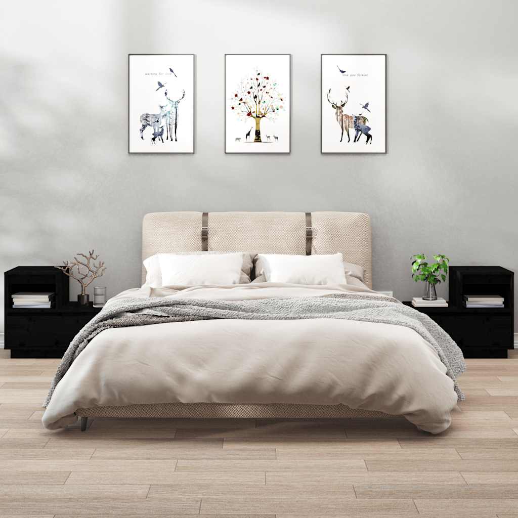 Nachtkastjes 2 st 60x34x51 cm massief grenenhout zwart – afbeelding 1