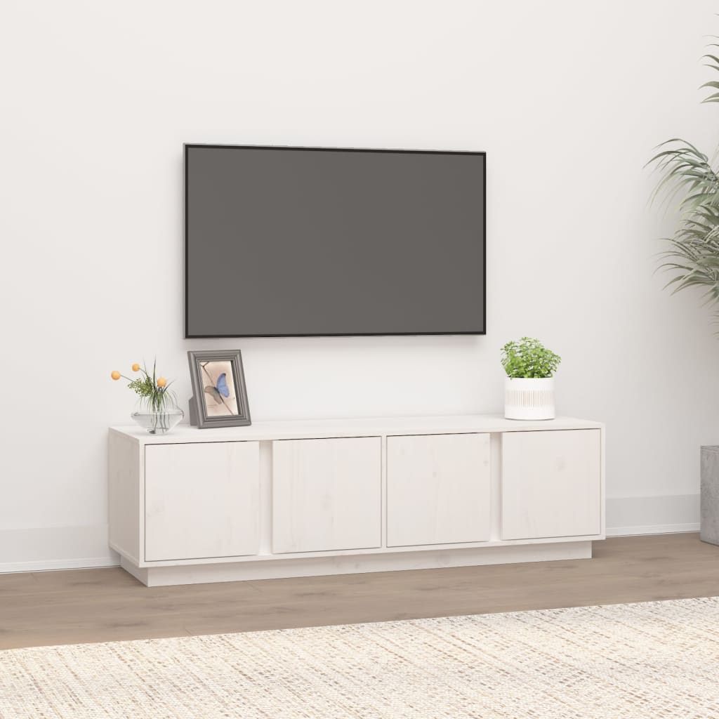 Tv-meubel 140x40x40 cm massief grenenhout wit – afbeelding 1