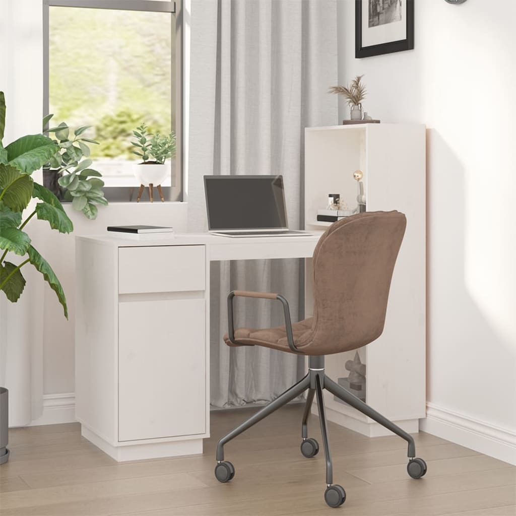 Bureau 110x53x117 cm massief grenenhout wit – afbeelding 1