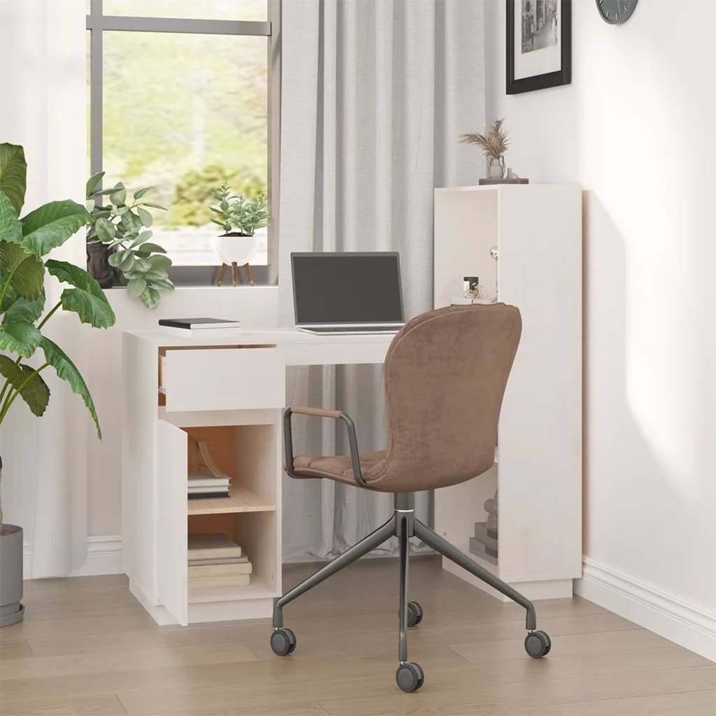 Bureau 110x53x117 cm massief grenenhout wit – afbeelding 3