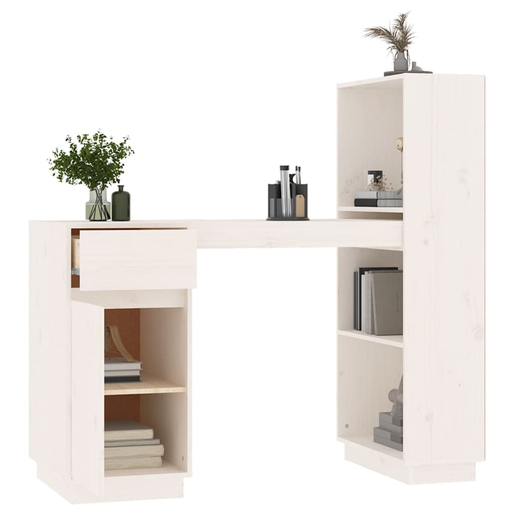Bureau 110x53x117 cm massief grenenhout wit – afbeelding 5