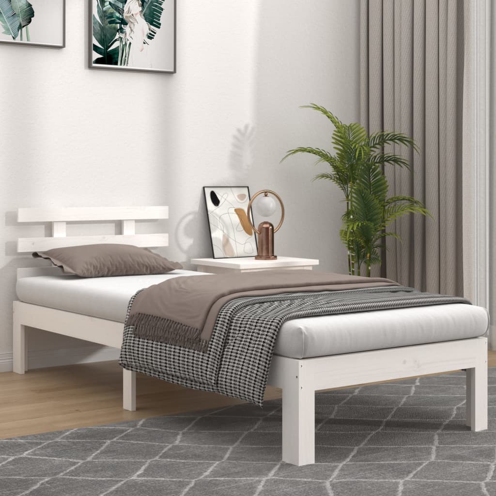 Bedframe massief hout wit 90x190 cm – afbeelding 1
