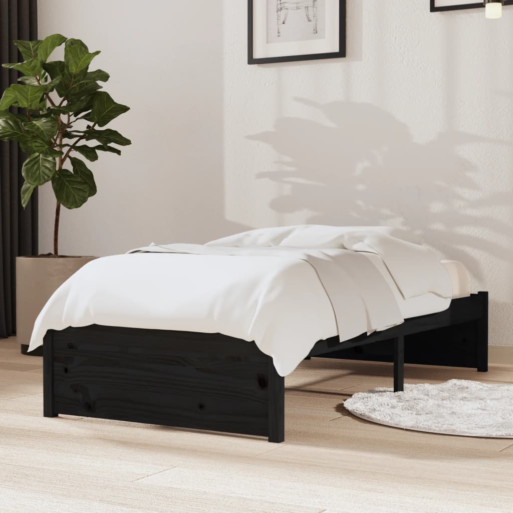 Bedframe massief hout zwart 75x190 cm