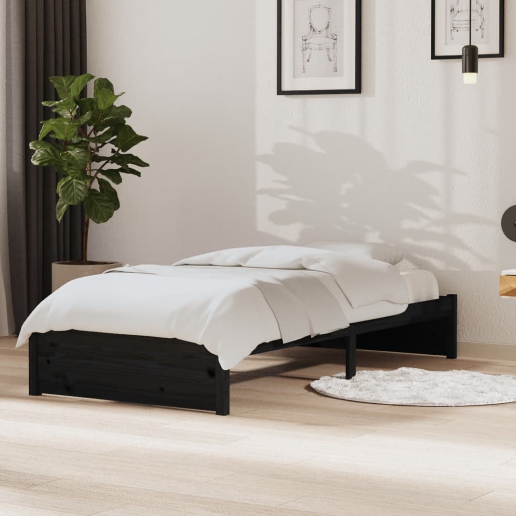 Bedframe massief hout zwart 90x190 cm