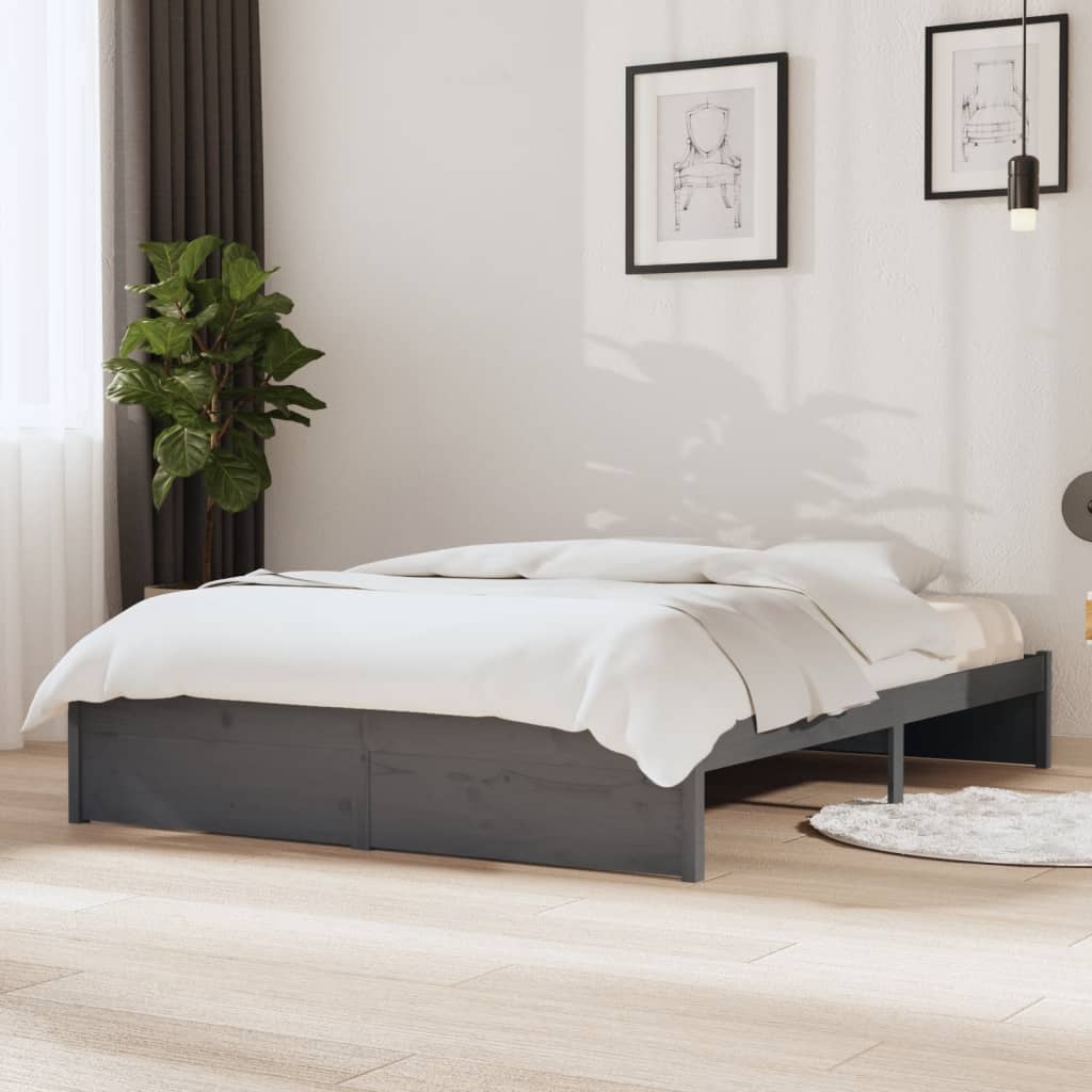 Bedframe massief hout grijs 140x190 cm