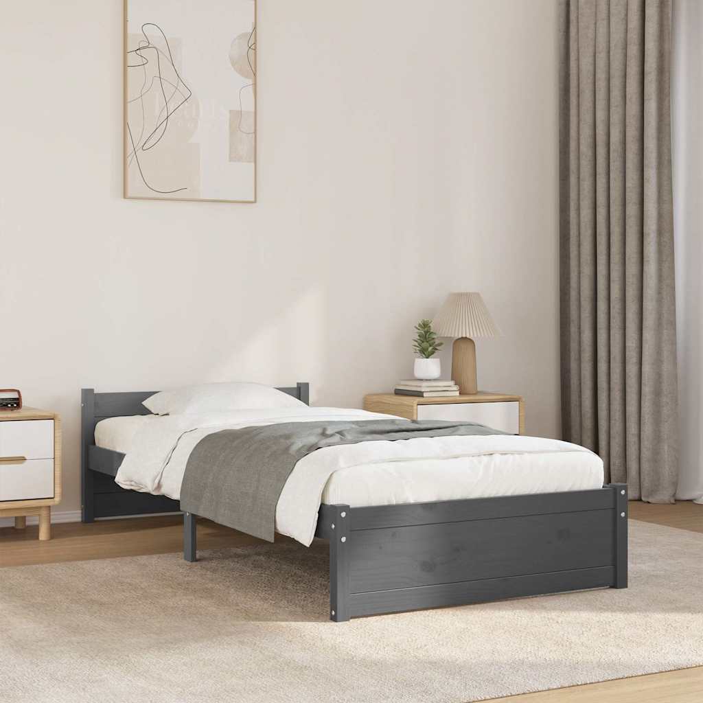 Bedframe massief hout grijs 75x190 cm