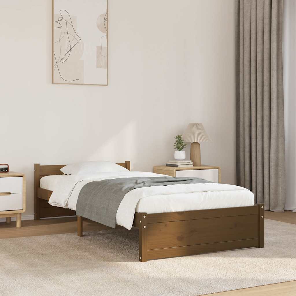 Bedframe massief hout honingbruin 75x190 cm