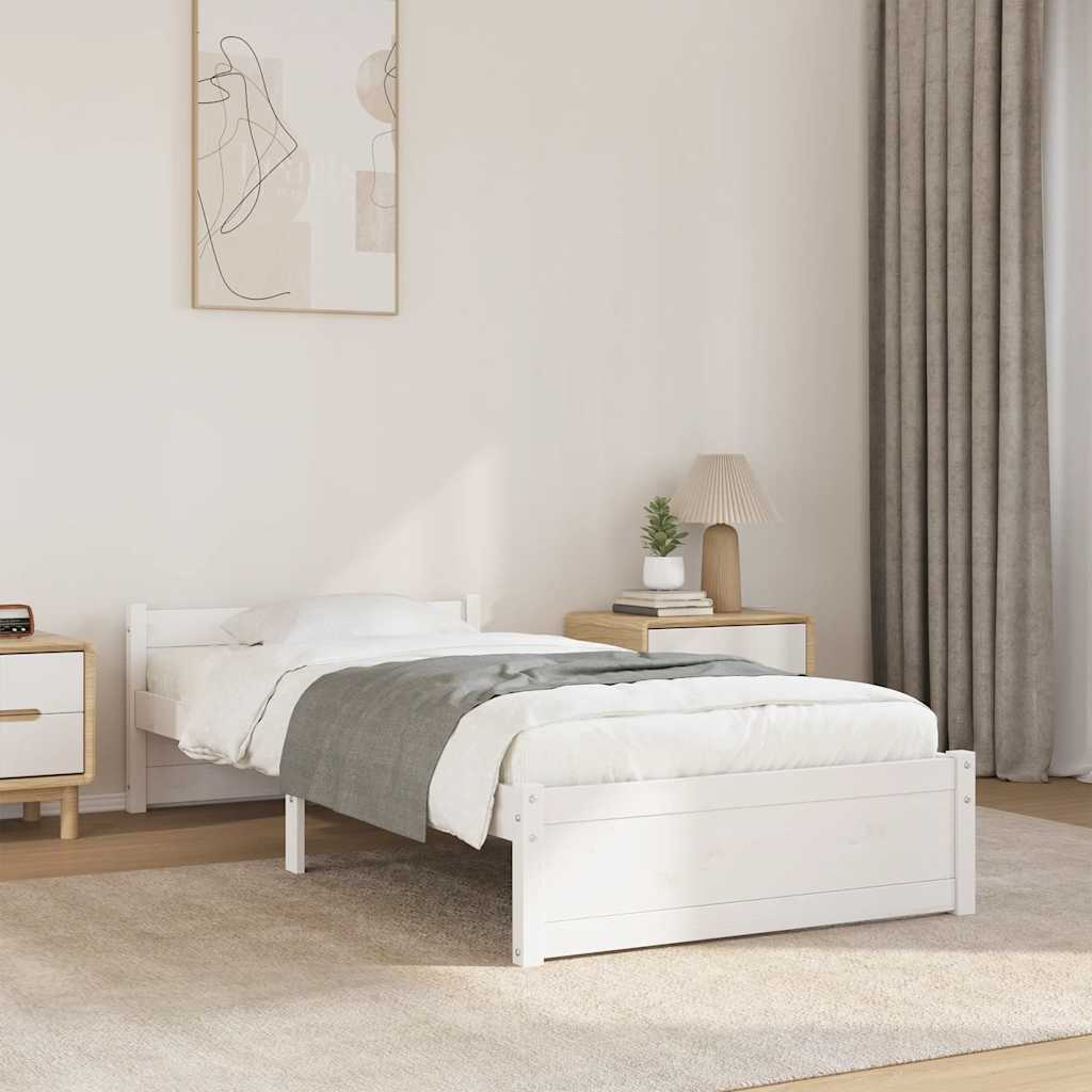 Bedframe massief hout wit 90x190 cm