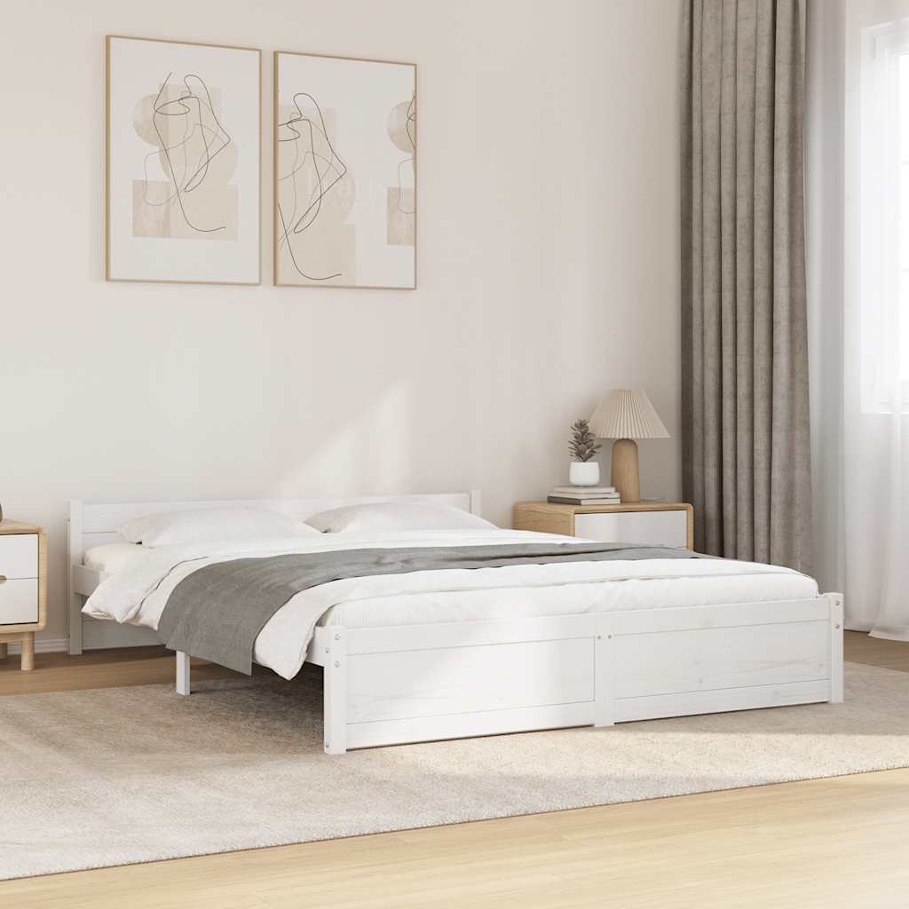 Bedframe massief hout wit 135x190 cm