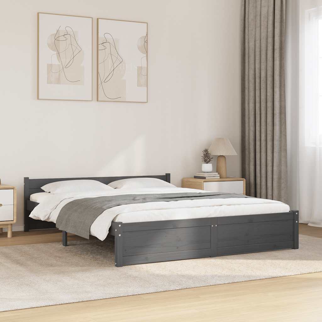 Bedframe massief hout grijs 135x190 cm