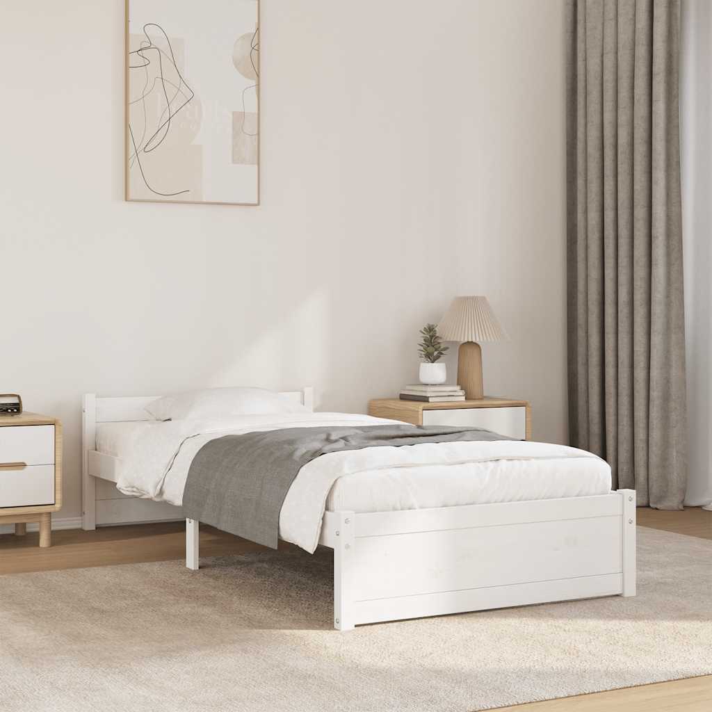 Bedframe massief hout wit 90x200 cm – afbeelding 1