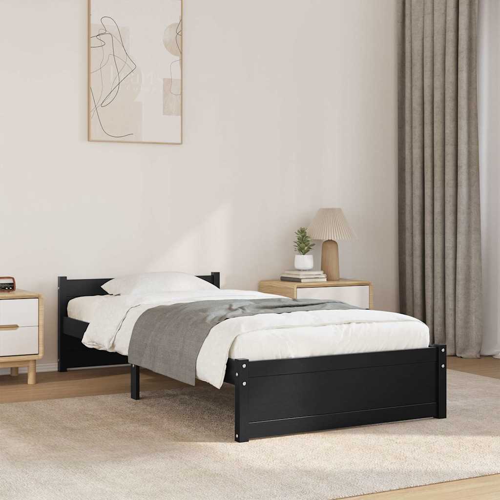 Bedframe massief hout zwart 90x200 cm