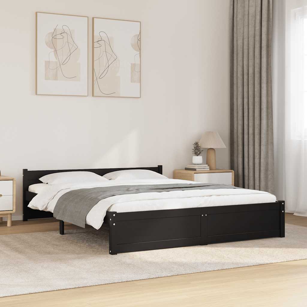 Bedframe massief hout zwart 150x200 cm