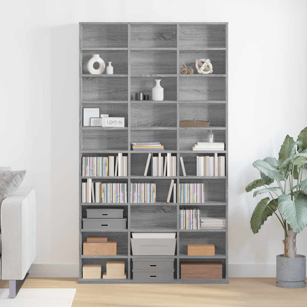 Cd-kast 102x23x177,5 cm bewerkt hout grijs sonoma eikenkleurig