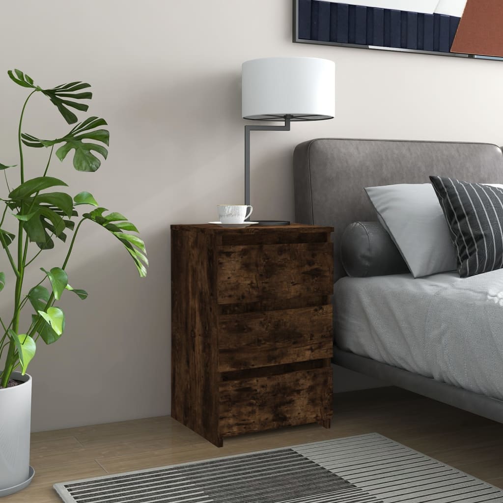 Nachtkastje 40x35x62,5 cm bewerkt hout gerookt eikenkleurig – afbeelding 1