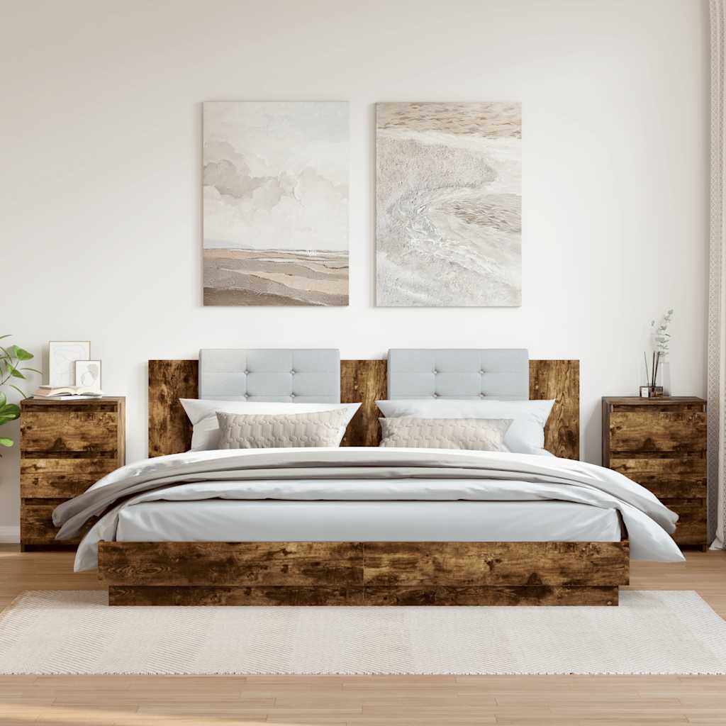 Nachtkastjes 2 st 40x35x62,5 cm bewerkt hout gerookt eikenkleur
