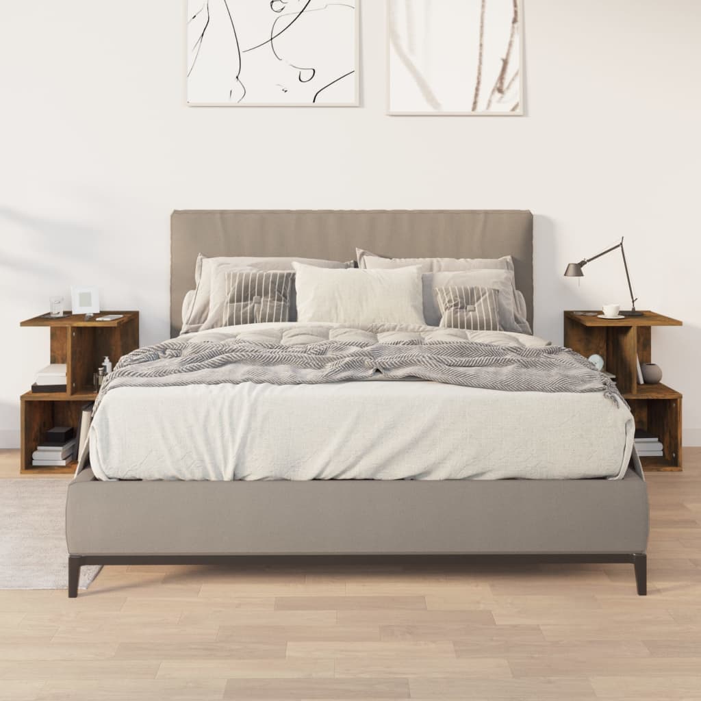 Nachtkastjes 2 st 35x35x55 cm bewerkt hout gerookt eikenkleurig