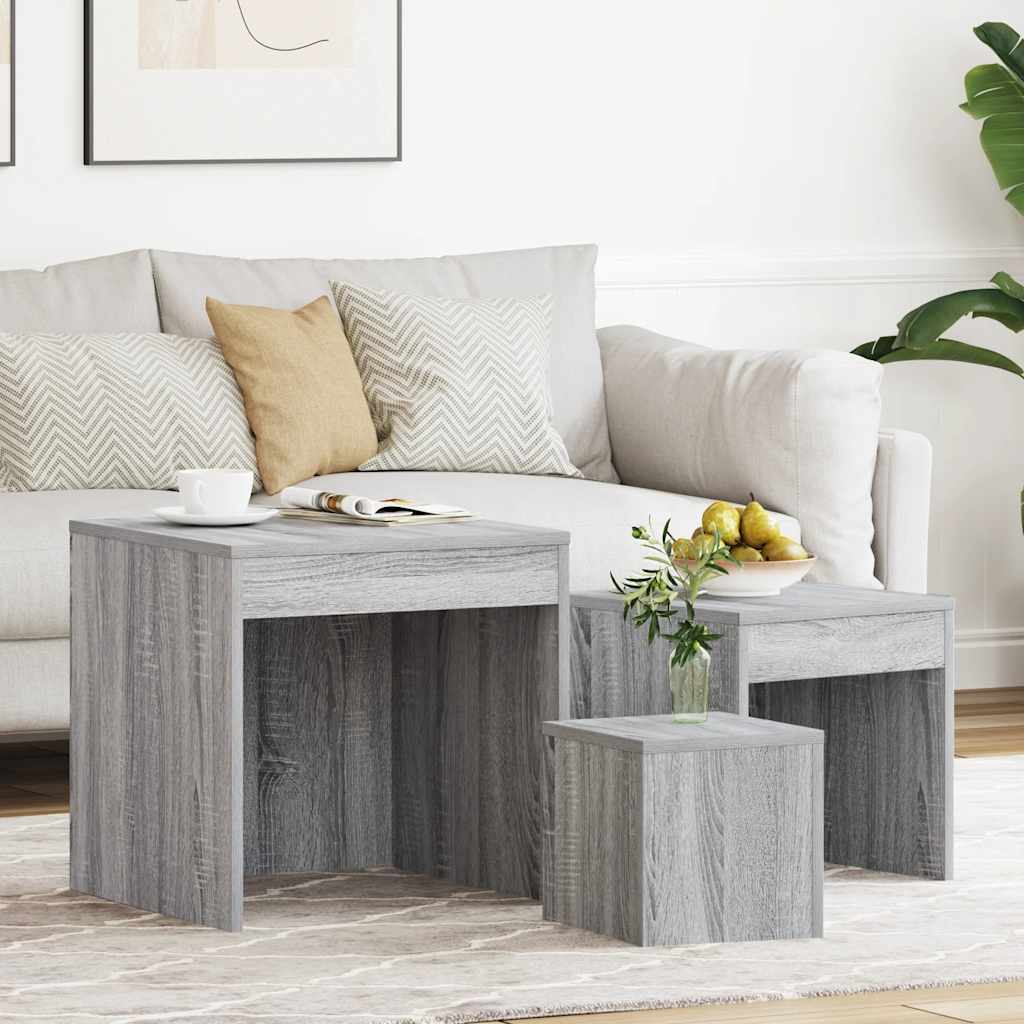 3-delige Tafeltjesset bewerkt hout grijs sonoma eikenkleurig
