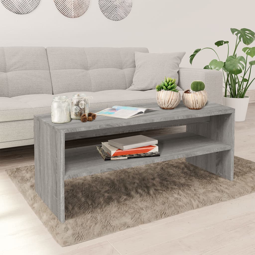 Salontafel 100x40x40 cm bewerkt hout grijs sonoma eikenkleurig – afbeelding 1
