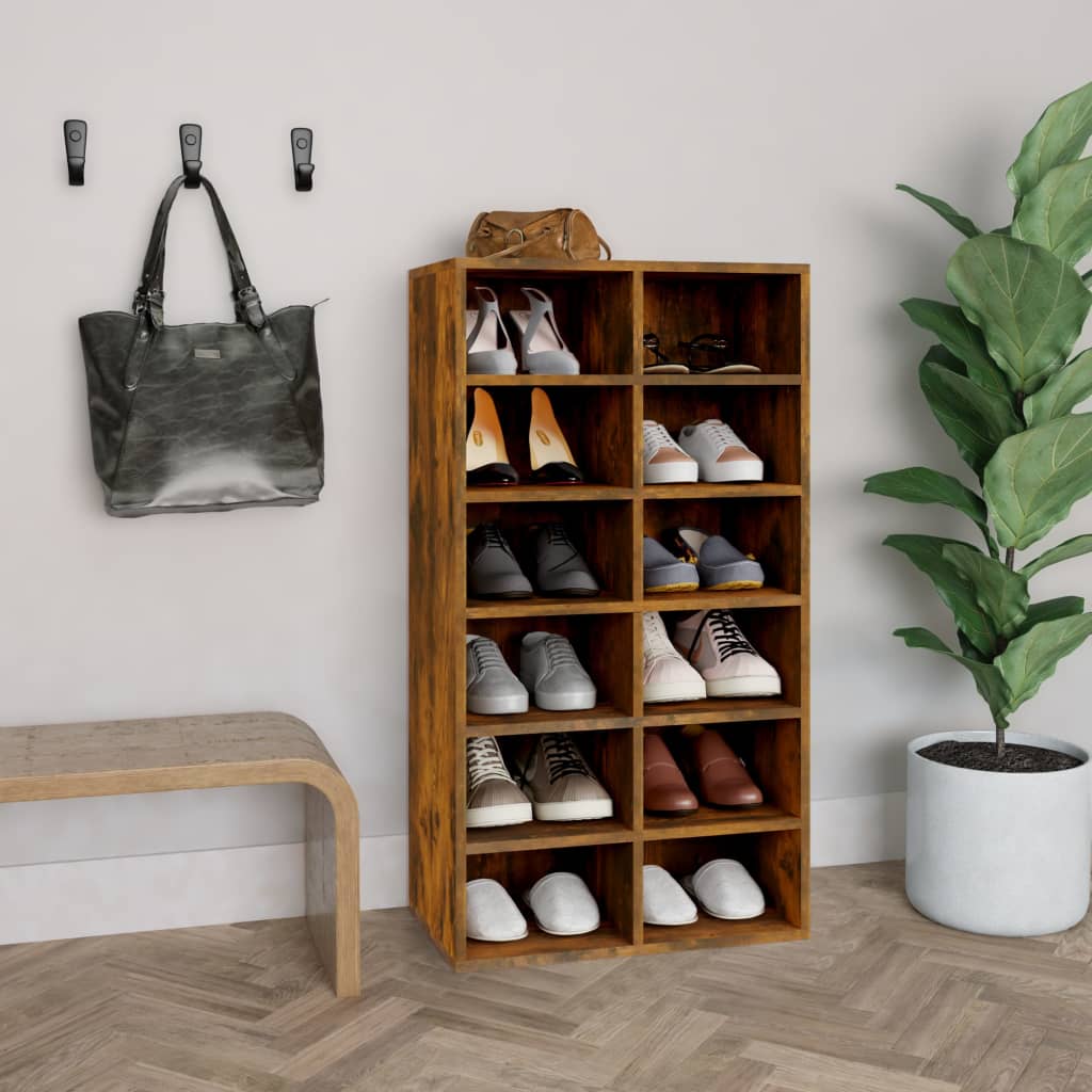 Schoenenrek 54x34x100,5 cm bewerkt hout gerookt eikenkleurig
