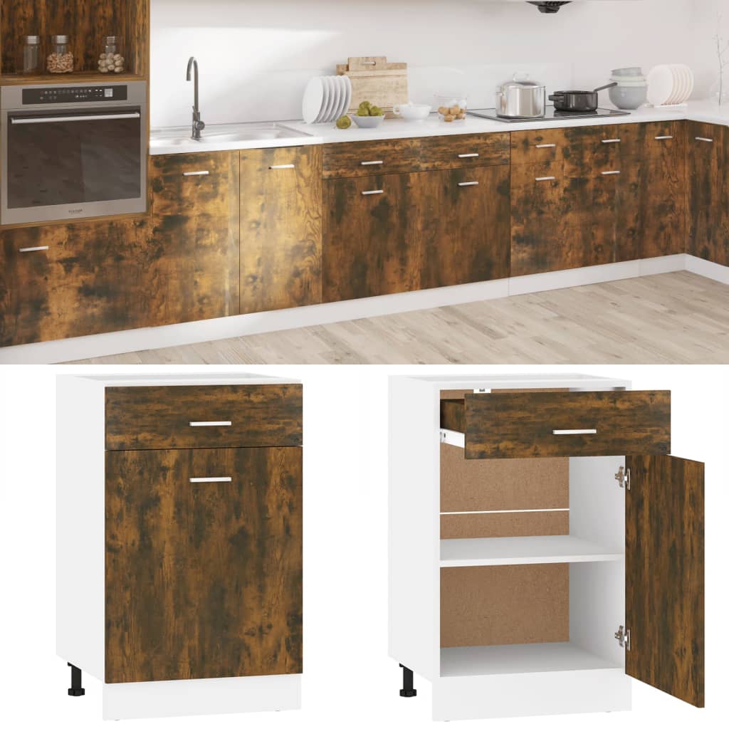 Onderkast met lade Lyon 50x46x81,5 cm bewerkt hout gerookt eiken