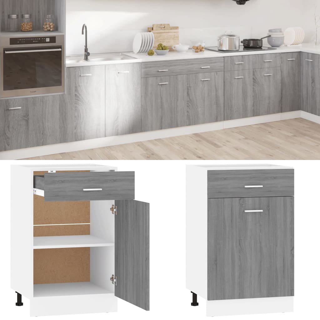 Onderkast met lade Lyon 50x46x81,5 cm bewerkt hout grijs sonoma