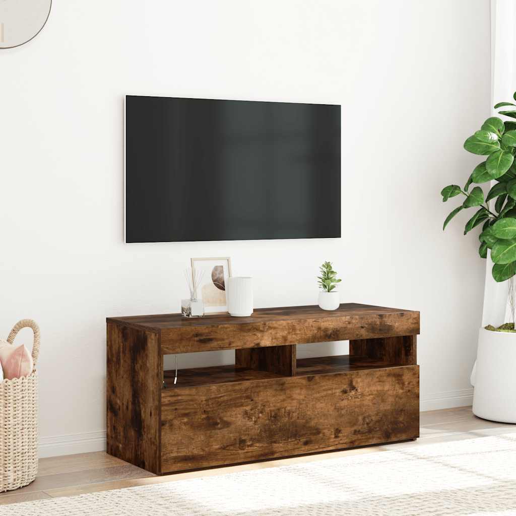 Tv-meubel met LED-verlichting 90x35x40 cm gerookt eikenkleurig