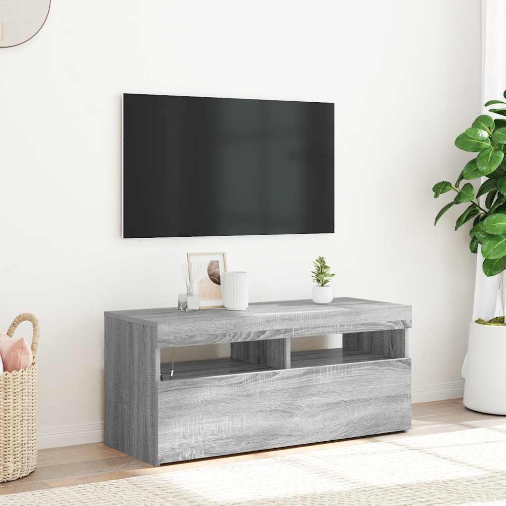 Tv-meubel met LED-verlichting 90x35x40 cm grijs sonoma eiken – afbeelding 1