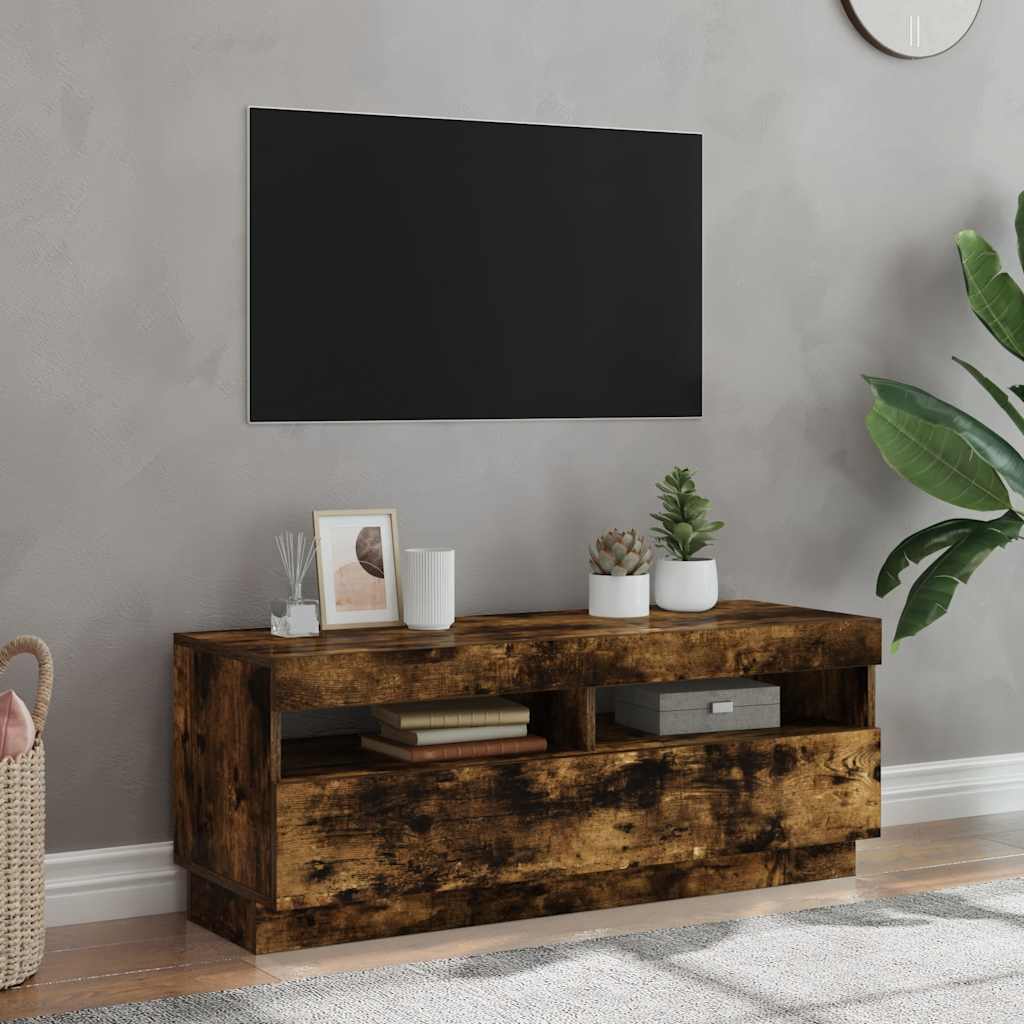 Tv-meubel met LED-verlichting 100x35x40 cm gerookt eikenkleurig – afbeelding 1