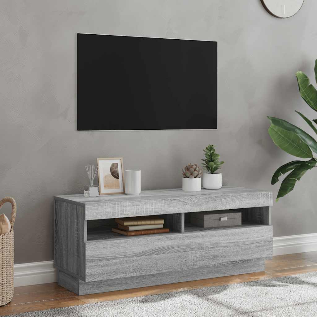 Tv-meubel met LED-verlichting 100x35x40 cm grijs sonoma eiken – afbeelding 1