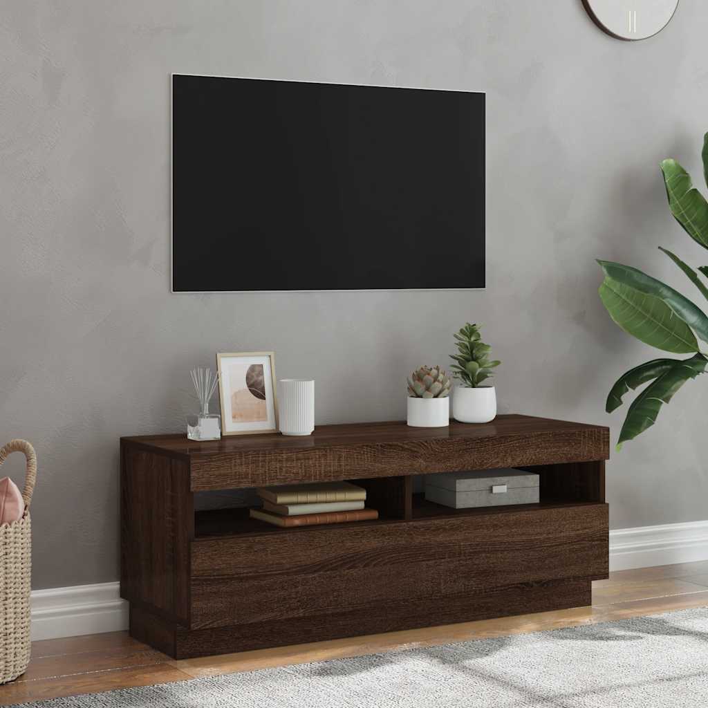 Tv-meubel met LED-verlichting 100x35x40 cm bruin eikenkleur – afbeelding 1