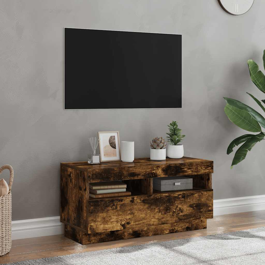 Tv-meubel met LED-verlichting 80x35x40 cm gerookt eikenkleurig