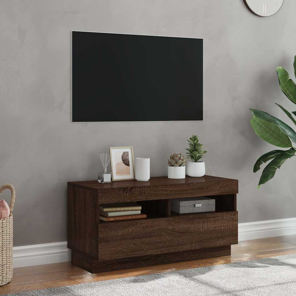 Tv-meubel met LED-verlichting 80x35x40 cm bruin eikenkleur