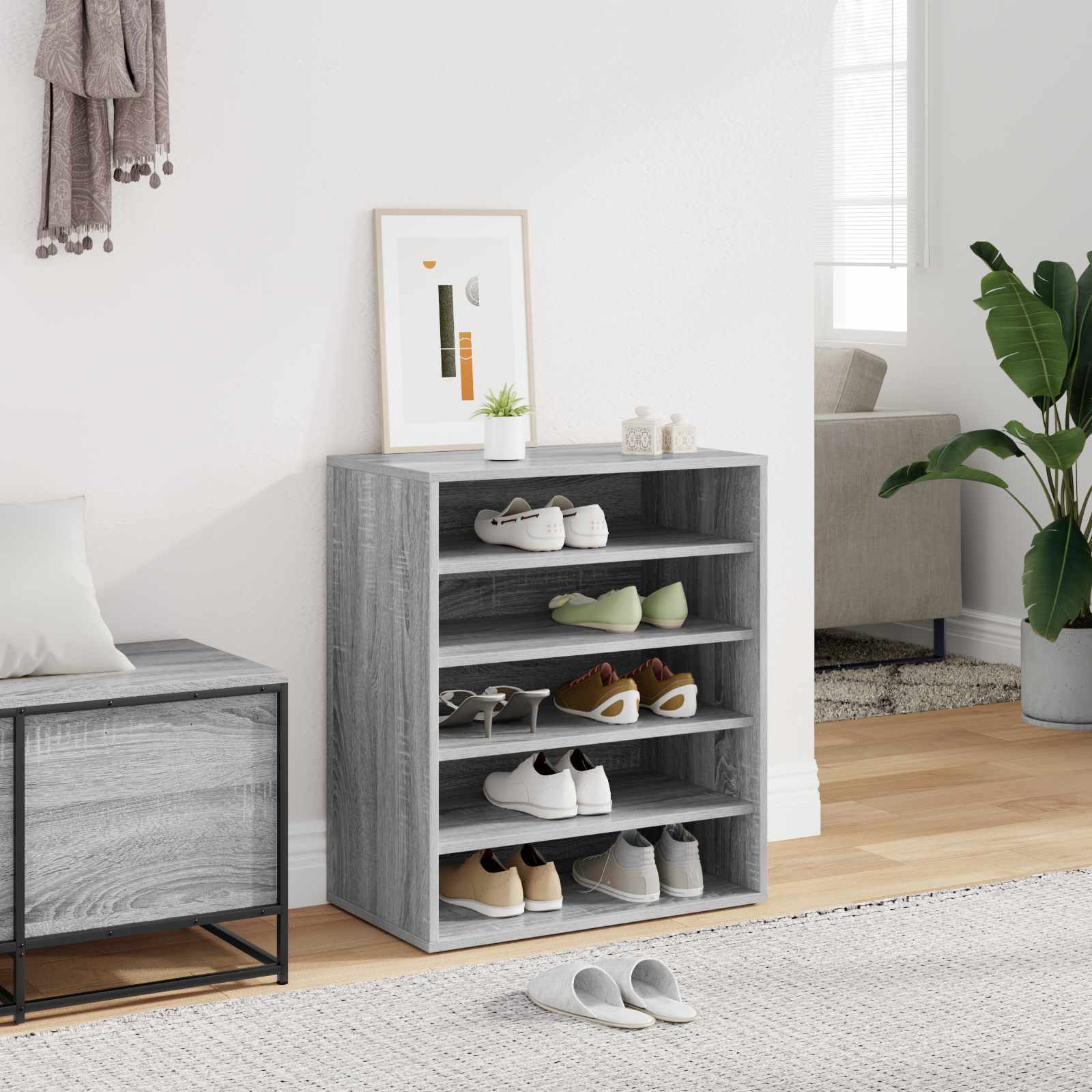 Schoenenkast 60x35x70 cm bewerkt hout grijs sonoma eikenkleurig