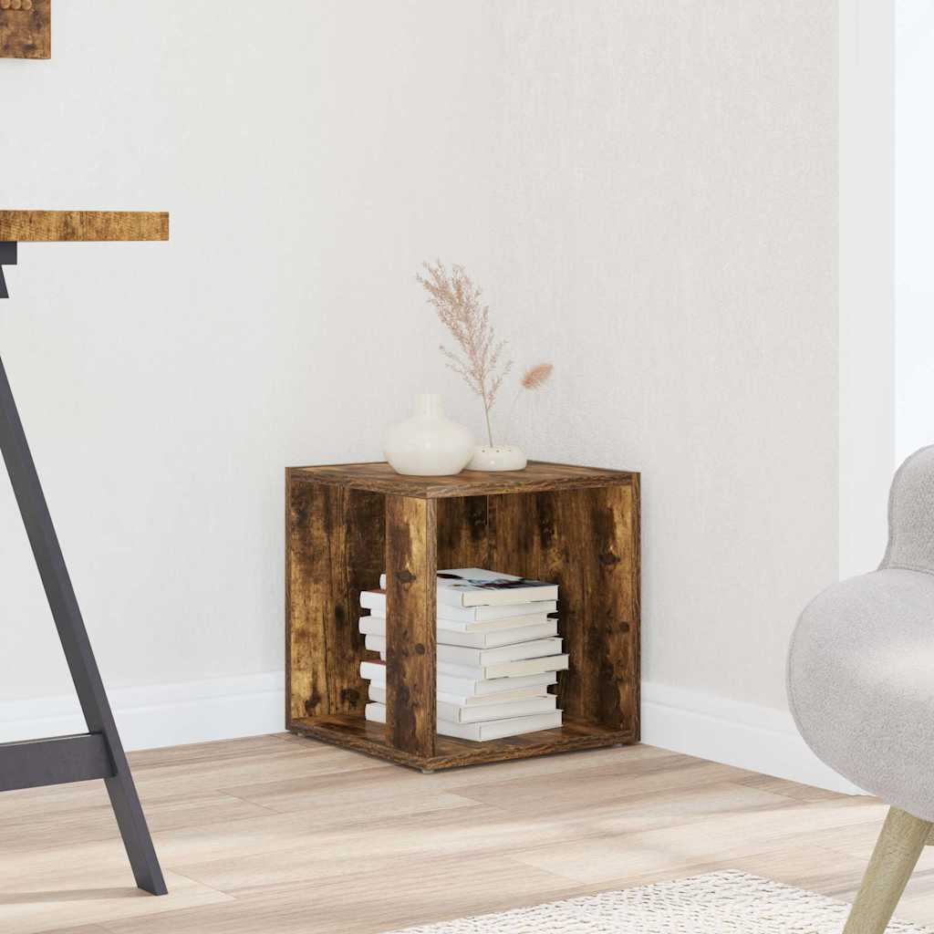 Bijzettafel 33x33x34,5 cm bewerkt hout gerookt eikenkleurig