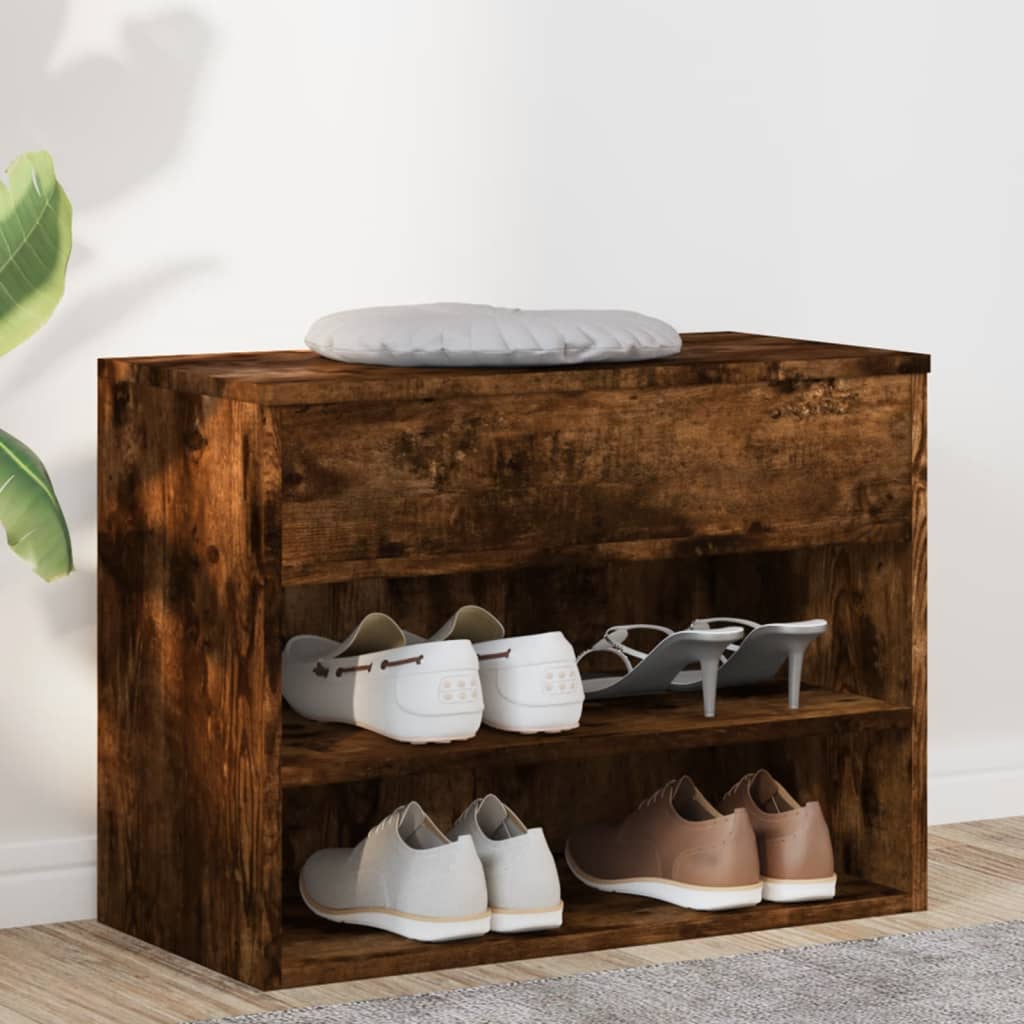 Schoenenbank 60x30x45 cm bewerkt hout gerookt eikenkleurig