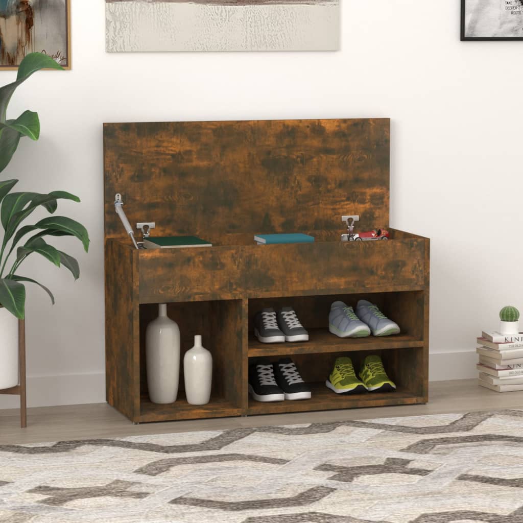 Schoenenbankje 80x30x45 cm bewerkt hout gerookt eikenkleurig